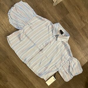 NWT light blue Striped Puff Sleeve Blouse top for women size S